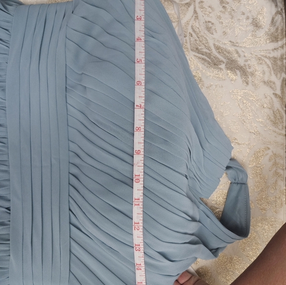 Azazie Blue Ruched One Shoulder Gown - Picture 12 of 12